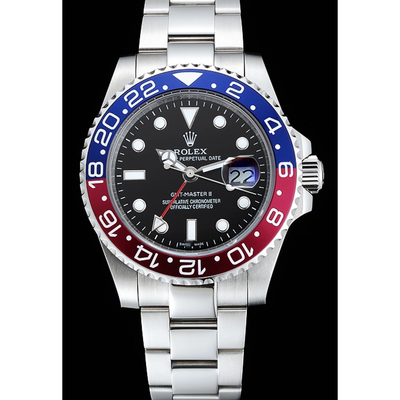Rolex aaa copy Blue Rose Bezel Dial Red Rolex GMT Black Watch II Master 0518